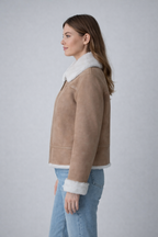 Women's Handmade Light Camel Shearling Jacket - Back