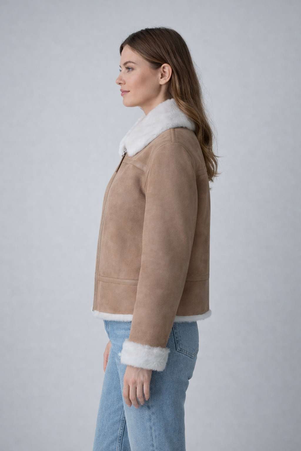 Women's Handmade Light Camel Shearling Jacket - Back