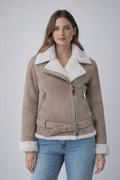 Women's PU Shearling Jacket - Front