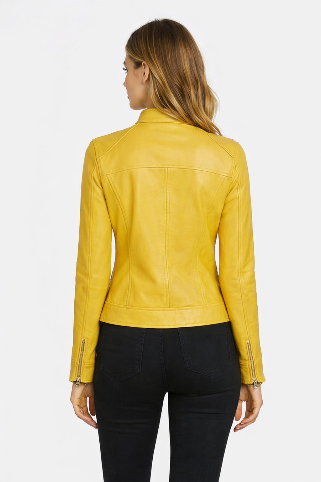 Women's Yellow Leather Jacket - Back