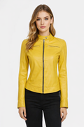 Women's Yellow Leather Jacket - Front