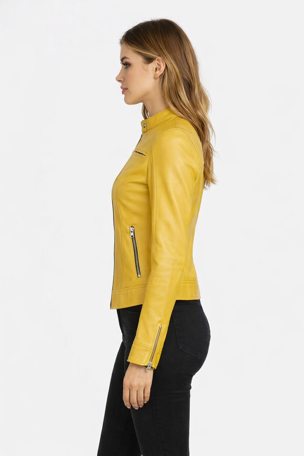 Women's Yellow Leather Jacket - Left