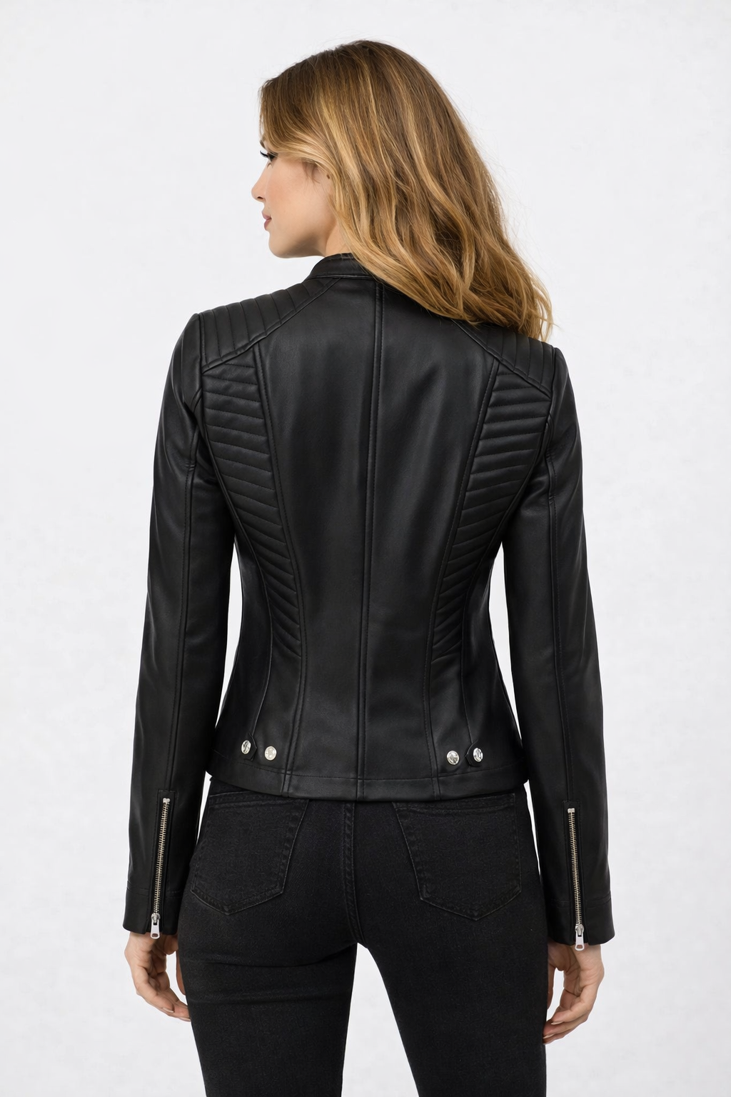 Rachel Women's Cafe Racer Black Leather Jacket - Back