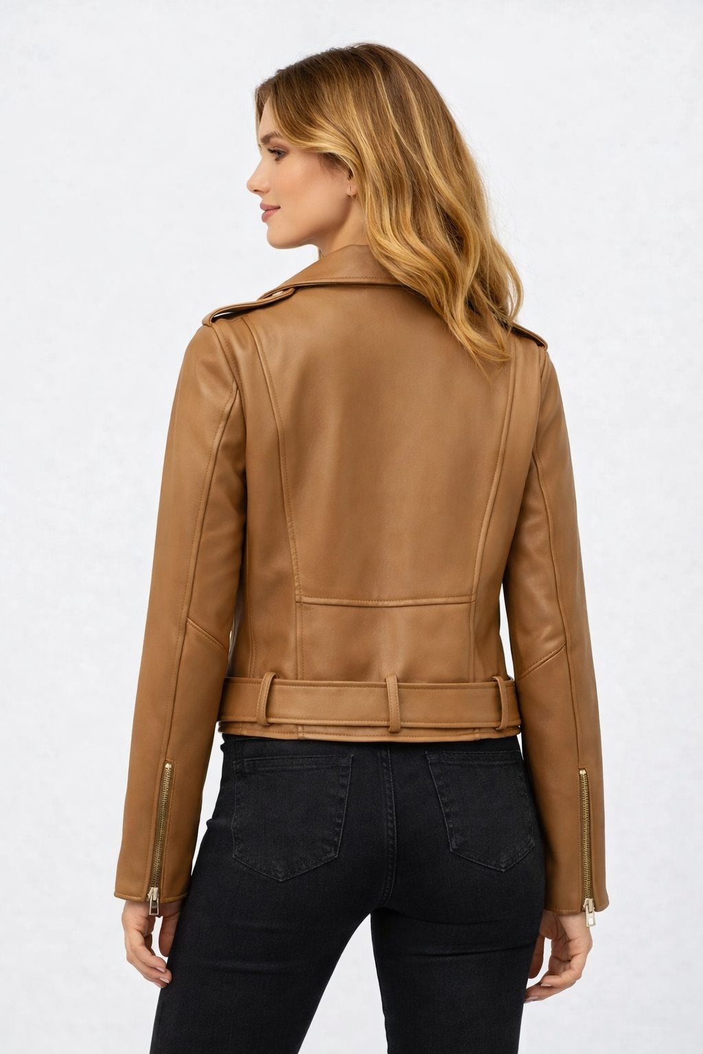 Women's Stylish Brown Lambskin Leather Jacket - Back