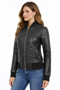 Women's Real Leather Varsity Bomber Jacket - Front