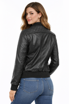 Women's Real Leather Varsity Bomber Jacket - Back