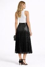Women's Lace Detail Pleated Asymmetric Midi Skirt - Back