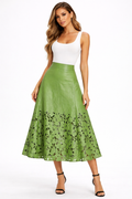 Laser Cut Tulip Hem Leather Skirt - Front