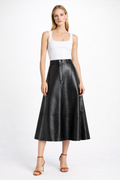 Women's Lambskin Leather A-Line Midi Skirt - Front