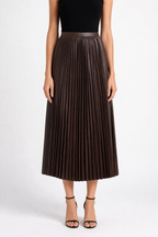 Women's Pleated Vegan Leather Skirt - Front