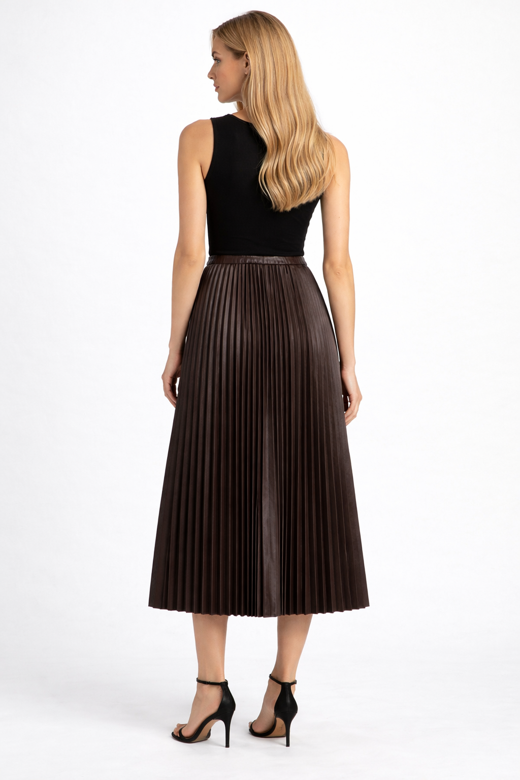Women's Pleated Vegan Leather Skirt - Left