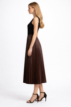 Women's Pleated Vegan Leather Skirt - Back