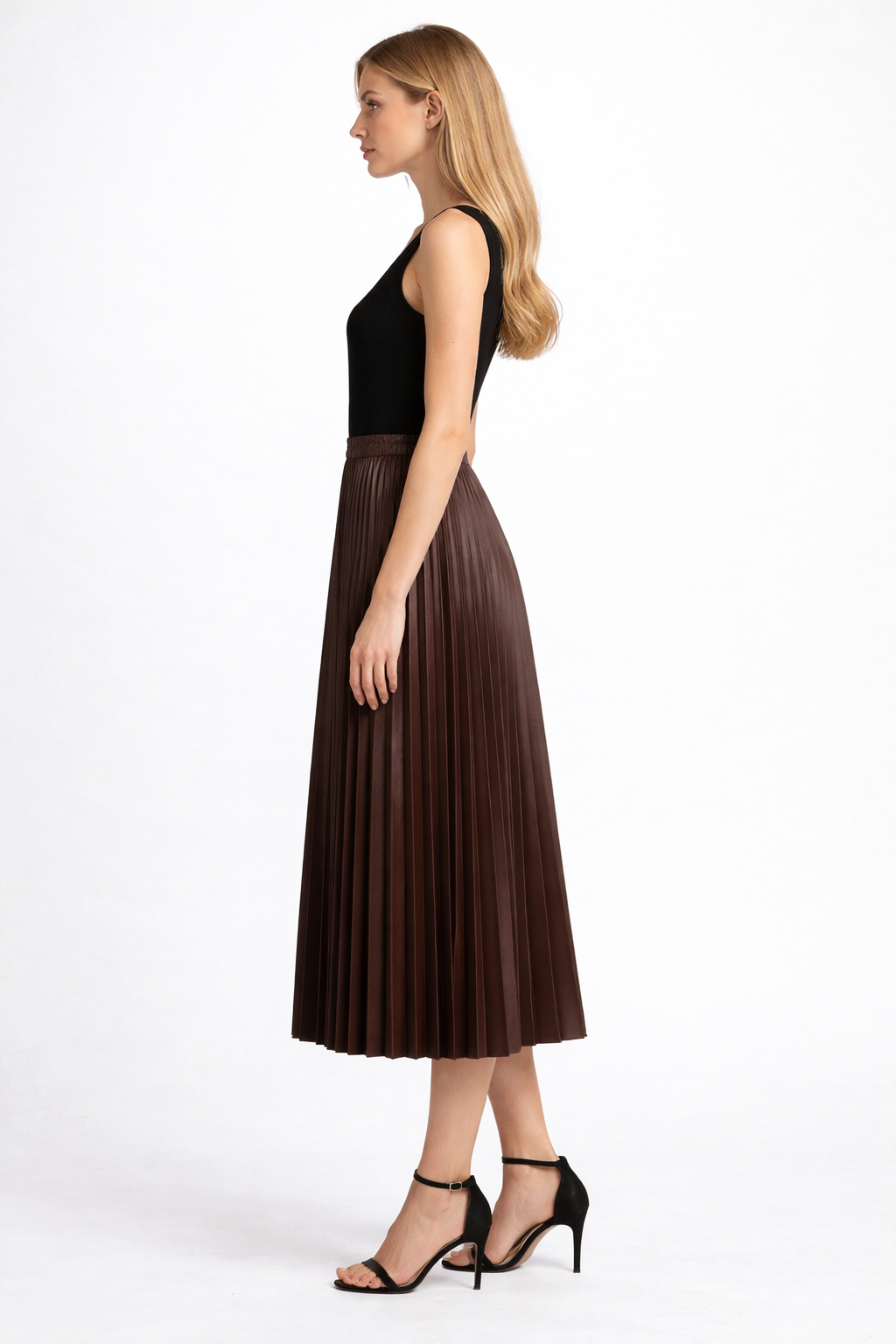 Women's Pleated Vegan Leather Skirt - Back