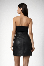 Women's Black Leather Mini Skirt Phoenix Style - Left