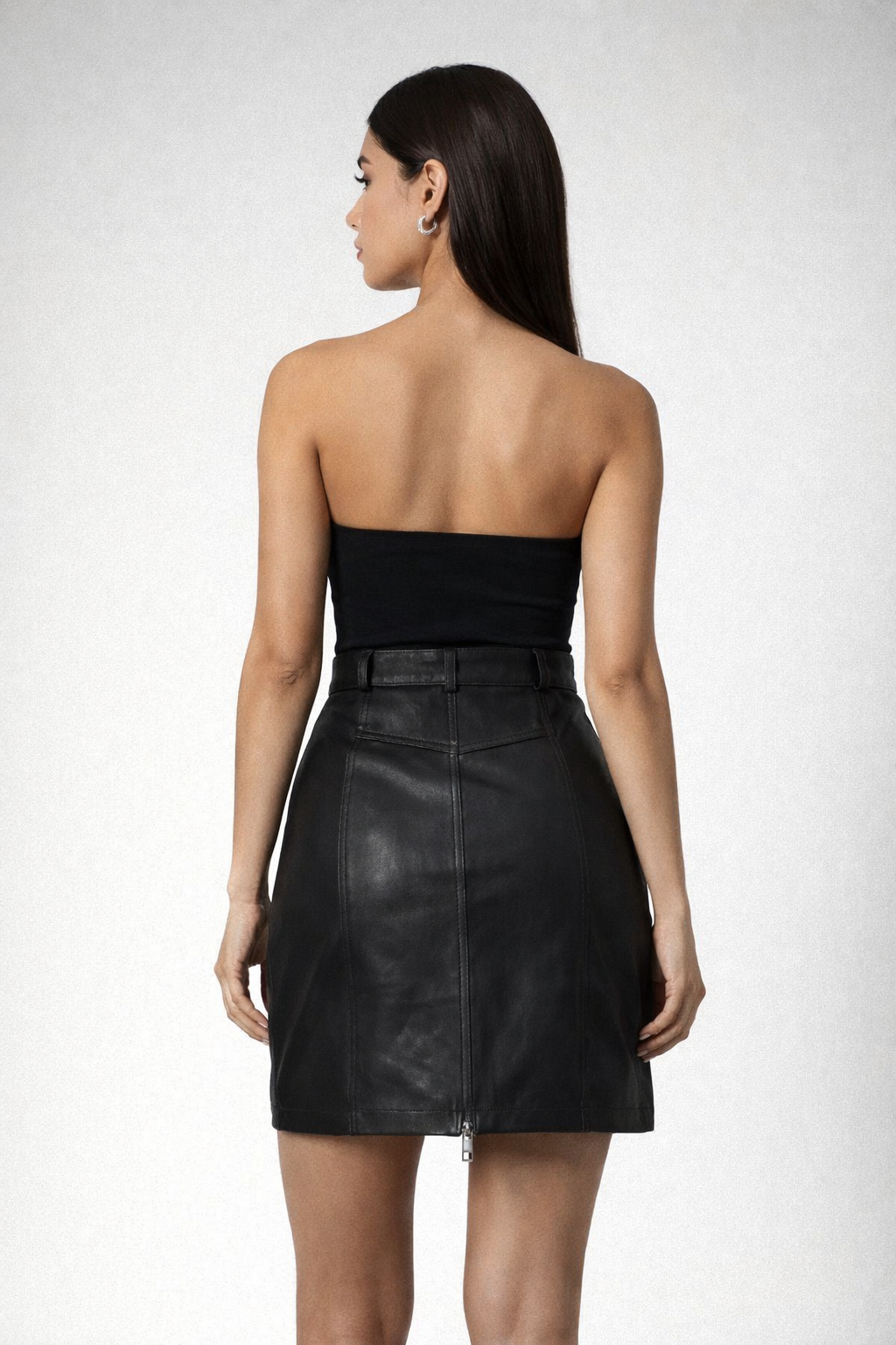 Women's Black Leather Mini Skirt Phoenix Style - Left
