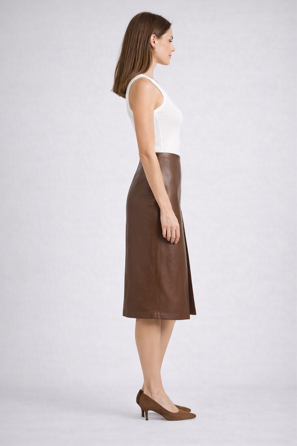 Women's Stylish Brown Leather Skirt - Back