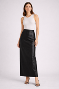 Women's Black PU Leather Maxi Skirt - Front