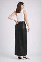 Women's Black PU Leather Maxi Skirt - Back