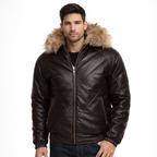 V-Bomber Brown Leather Puffer Jacket - Front