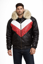 Men's Leather V-Bomber Jacket - Front