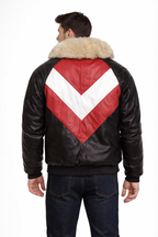 Men's Leather V-Bomber Jacket - Back