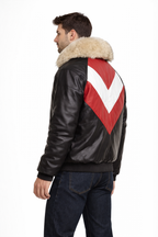 Men's Leather V-Bomber Jacket - Left