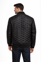 Men's Black Diamond Quilted Leather Jacket - Back