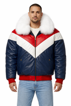 Shearling Collar Leather Jacket for Men - Front