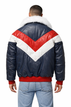 Shearling Collar Leather Jacket for Men - Back