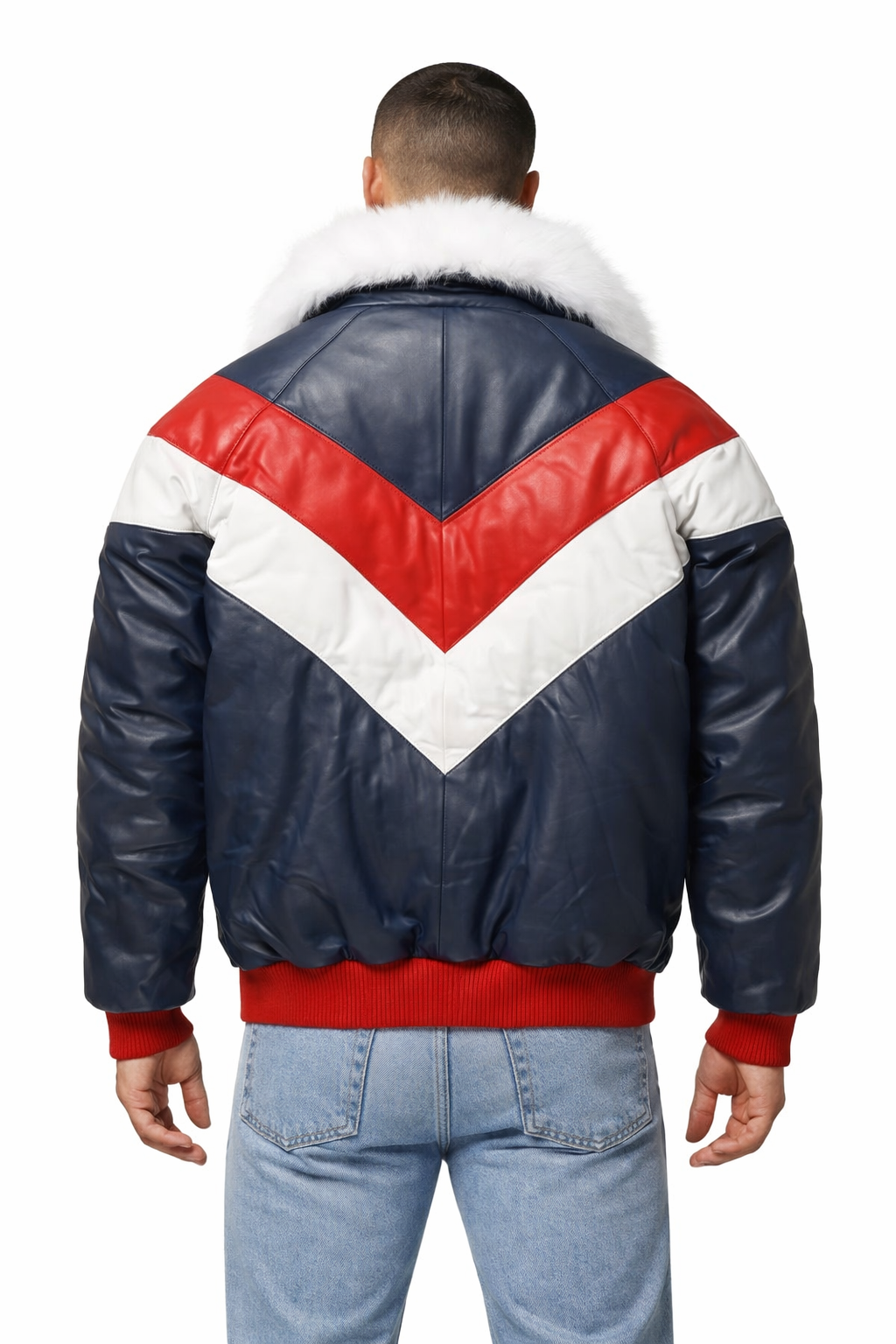 Shearling Collar Leather Jacket for Men - Back