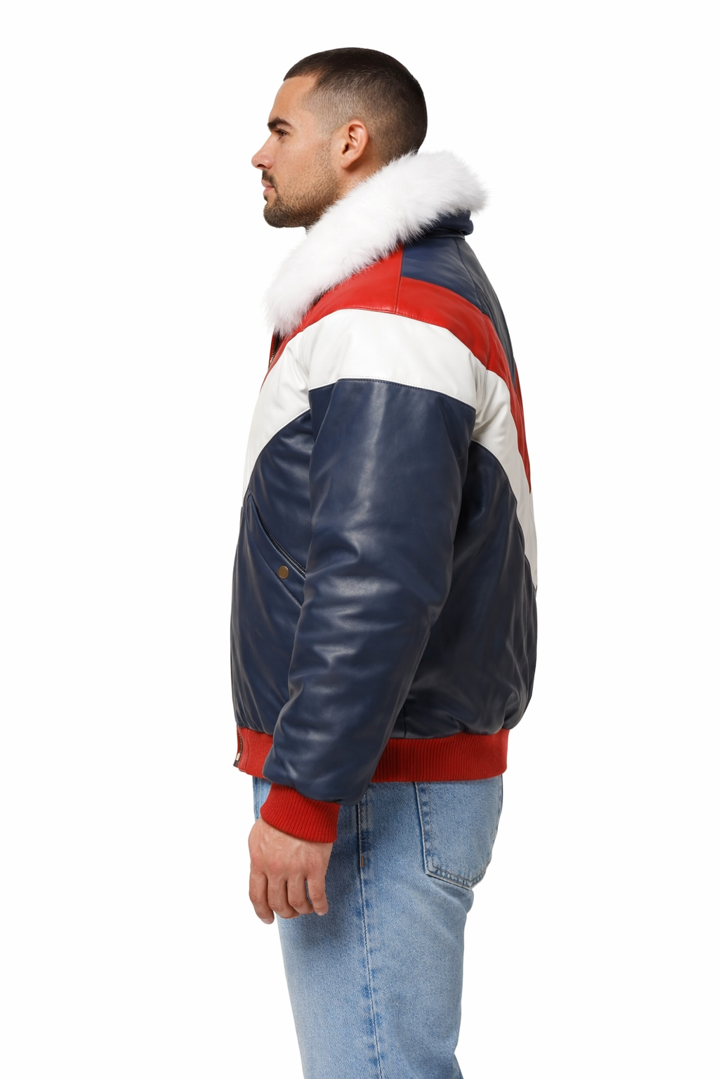 Shearling Collar Leather Jacket for Men - Left