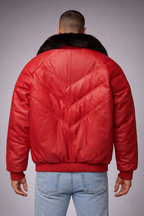 Red V-Bomber Leather Jacket - Back