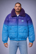 Teal Leather V-Bomber Jacket - Front