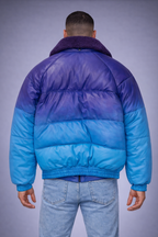 Teal Leather V-Bomber Jacket - Back