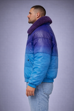 Teal Leather V-Bomber Jacket - Left
