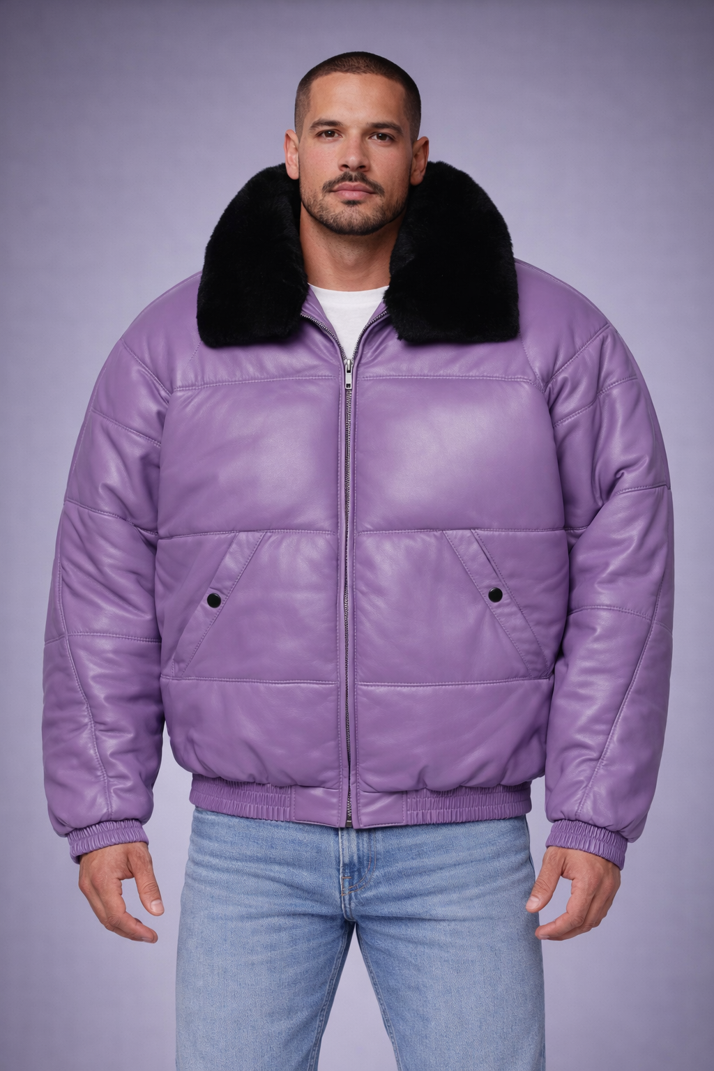 Double Goose V-Bomber Leather Jacket - Front