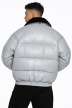 Men's Light Grey V-Bomber Leather Jacket - Left