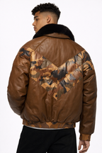 Men's Brown V-Bomber Leather Jacket - Back