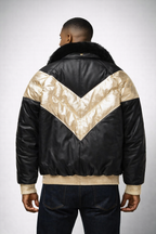 Men's Lambskin Leather V-Bomber Jacket - Left