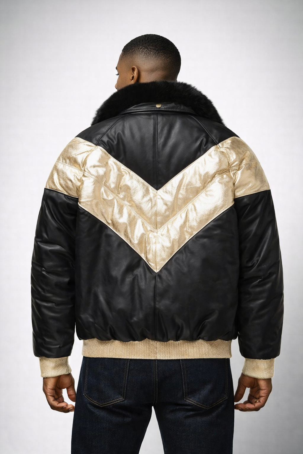 Men's Lambskin Leather V-Bomber Jacket - Left