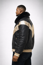 Men's Lambskin Leather V-Bomber Jacket - Back