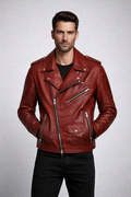 Men's Red Runway Biker Leather Jacket - Front