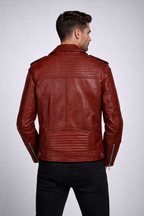 Men's Red Runway Biker Leather Jacket - Back
