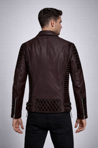 Men's Classic Wine Biker Leather Jacket - Back
