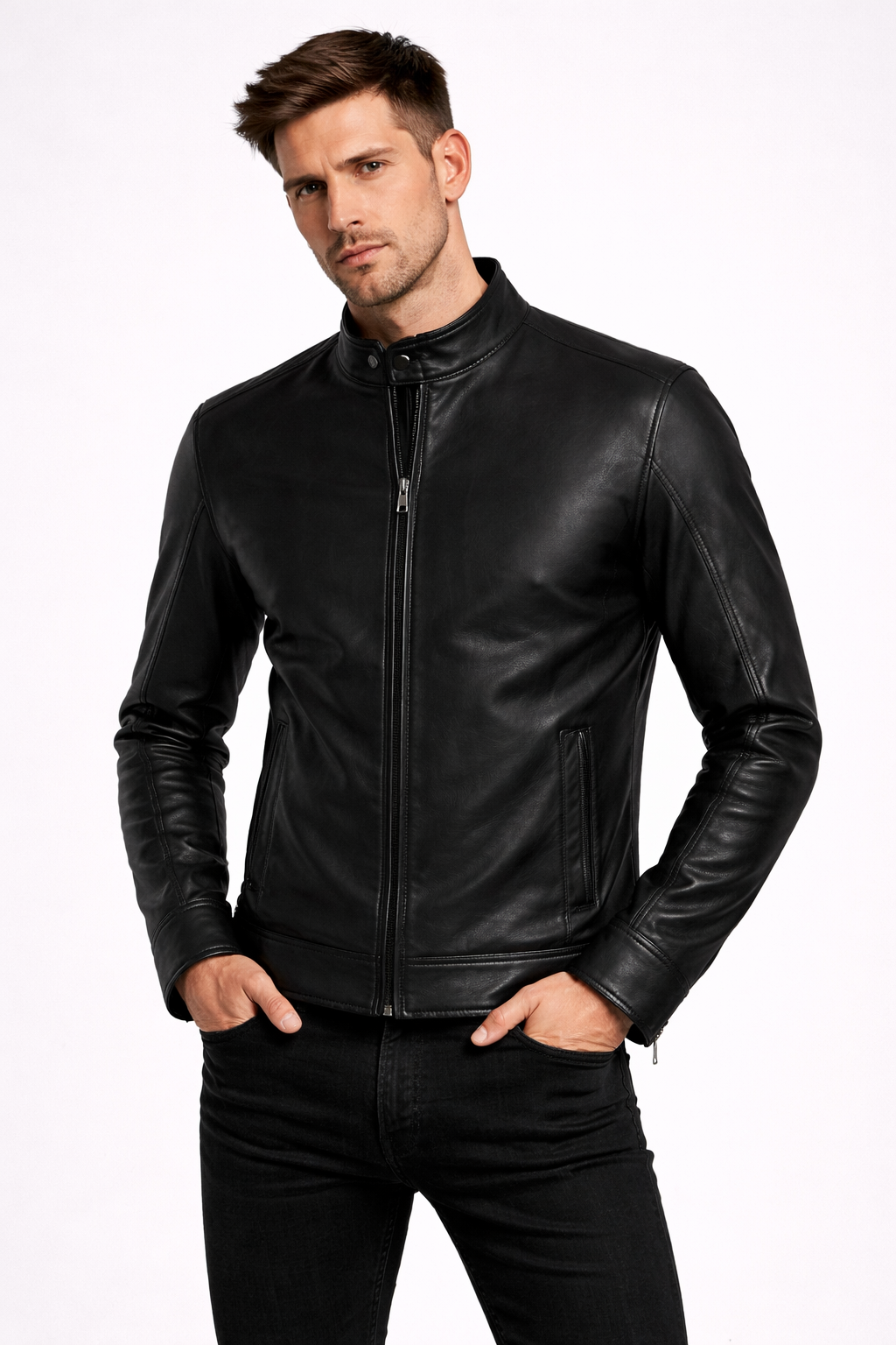 Men's Genuine Leather Jacket - Front