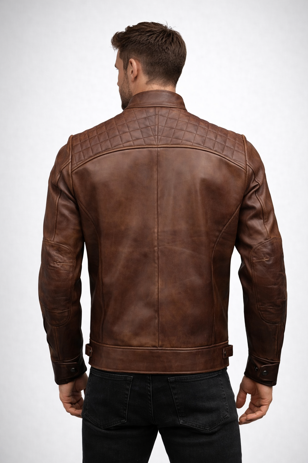 Men's Black Lambskin Leather Biker Jacket - Left