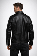 Men's Black Leather Biker Jacket - Back
