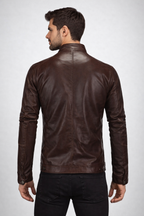 Men's Dark Brown Cafe Racer Leather Jacket - Back
