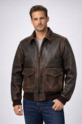 Distressed A2 Military Pilot Leather Jacket - Front