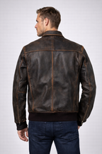 Distressed A2 Military Pilot Leather Jacket - Back